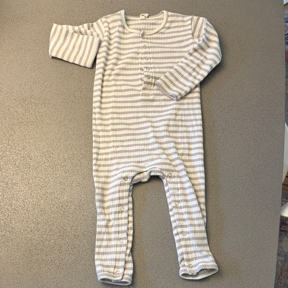 Quincy Mae Cream and Gray Striped Footie